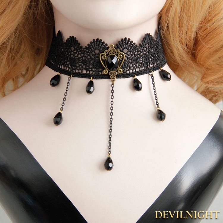 Black Gothic Elegant Bead Pendant Necklace