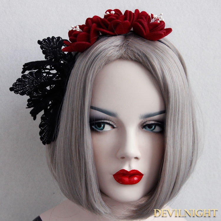 Black and Red Gothic Rose Leaves Holloween Headdress