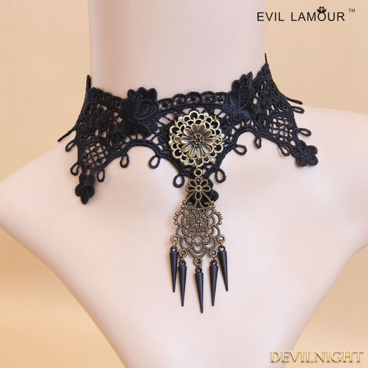 Black Gothic Vintage Lace Holloween Party Necklace