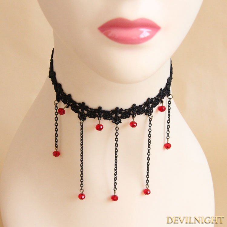 Black Gothic Bead Tassel Necklace