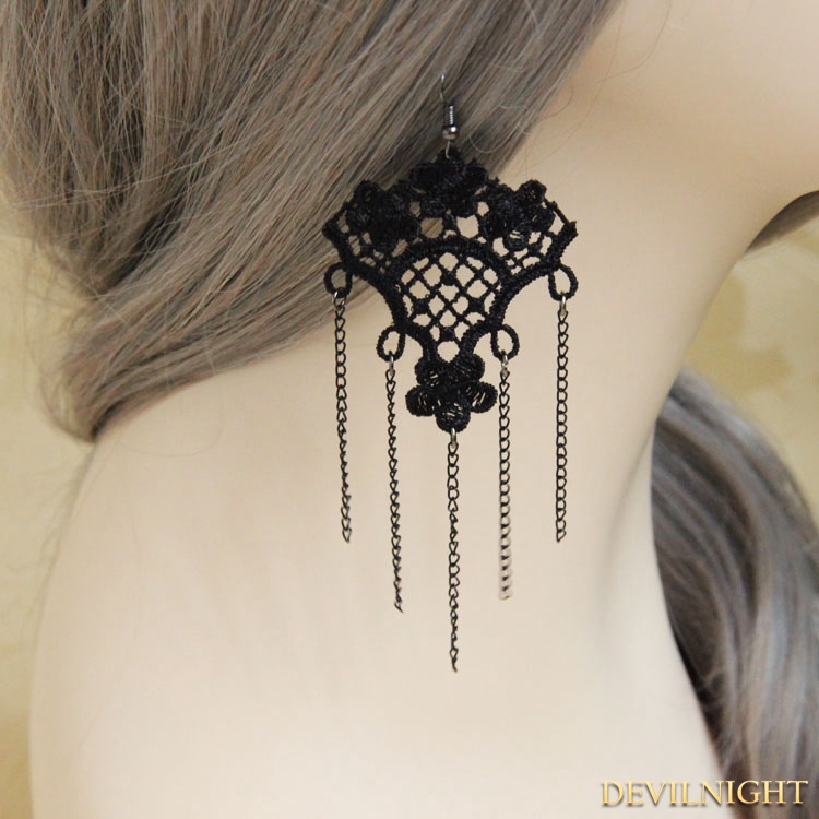 Black Gothic Tassel Lace Earring