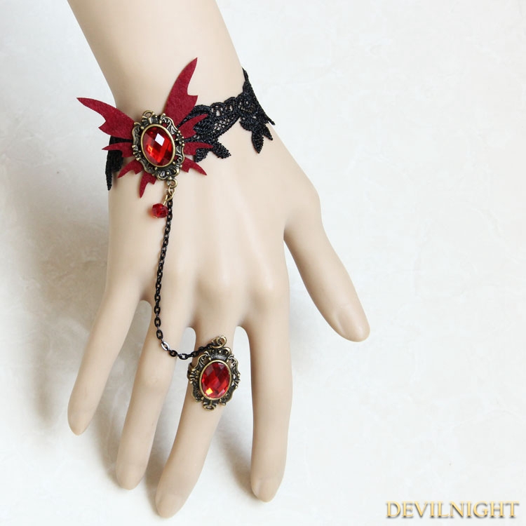 Red Gothic Vampire Tassel Bracelet Ring Jewelry