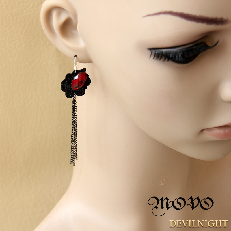 Black Gothic Tassel Ruby Earring