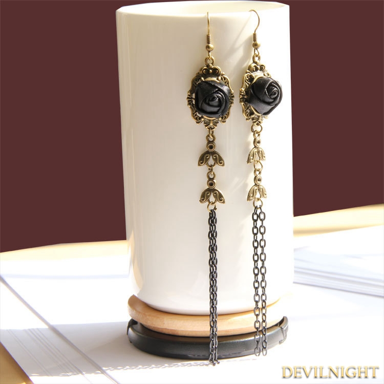 Black Gothic Rose Tassel Earring