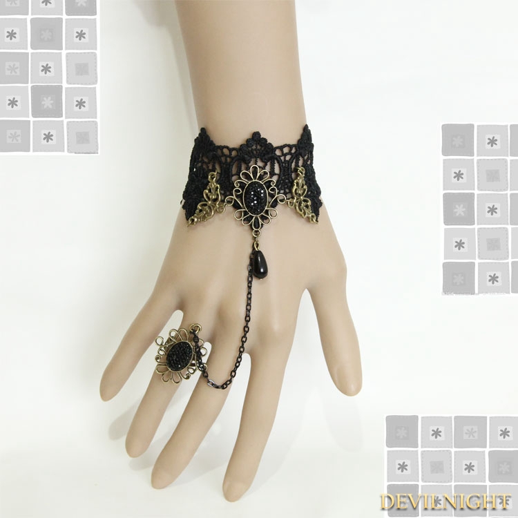 Black Gothic Vampire Lace Party Bracelet Ring Jewelry