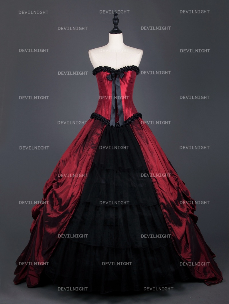 Red Gothic Corset Long Prom Ball Gowns