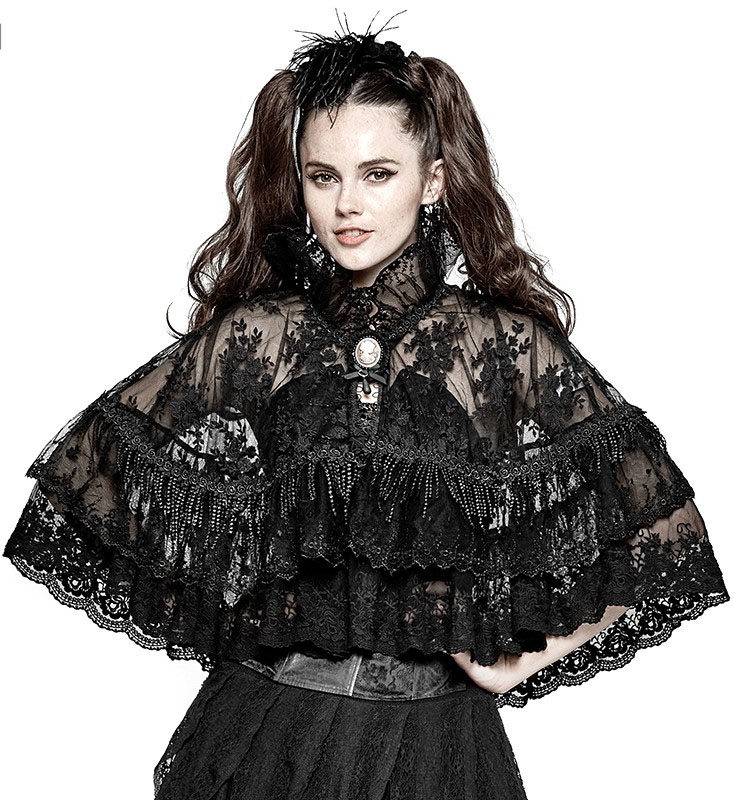 Black Gothic Lolita Lace Double Layer Cloak