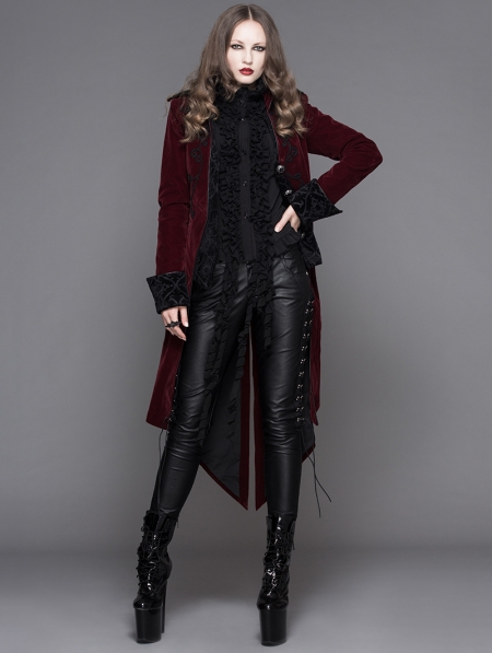 Wine Red Gothic Palace Style Long Coat for Women - Devilnight.co.uk