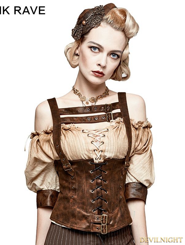 Leather Metal Back Zipper Steampunk Camisole For Women