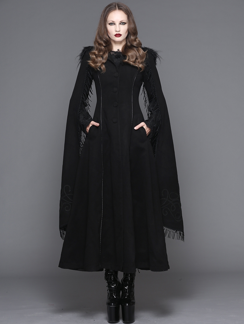 Black Gothic Long Hooded Cape Coat For Women 