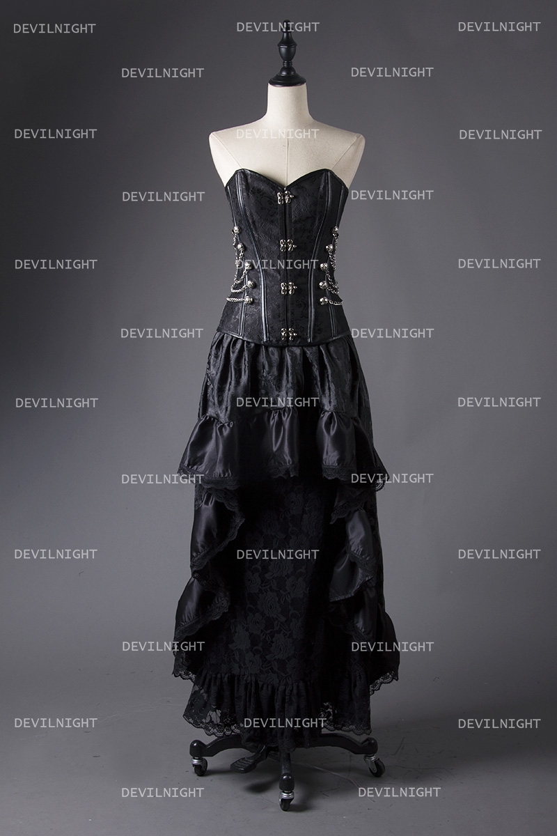 Black Steampunk Lace Gothic Corset Prom Party Dress