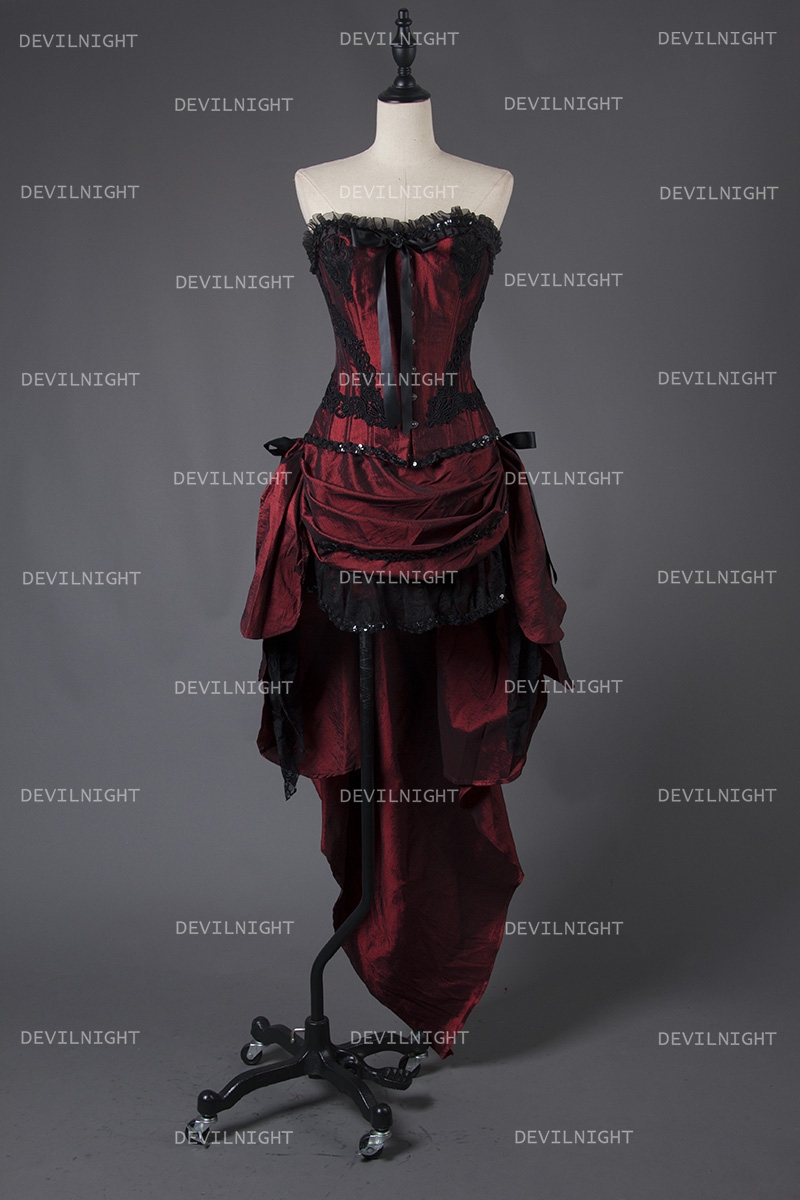 Wine Red Gothic Short Burlesque Corset Prom Party High-Low Dress