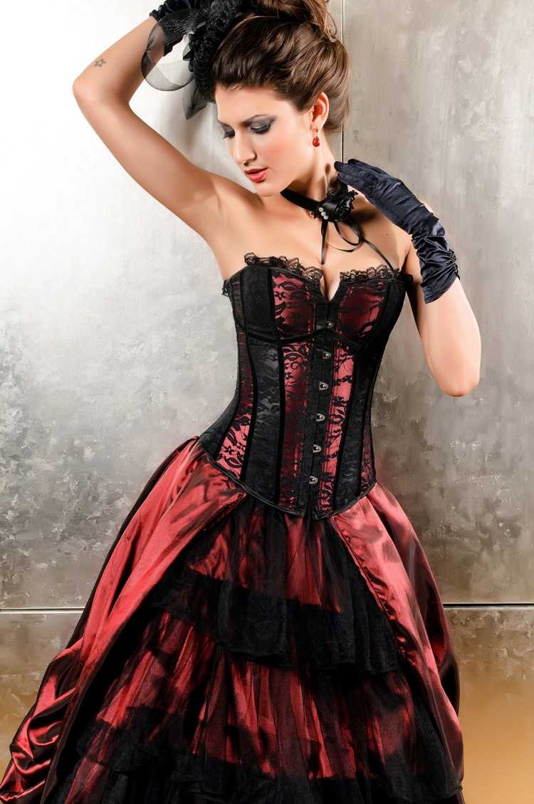 Red and Black Gothic Lace Overbust Corset