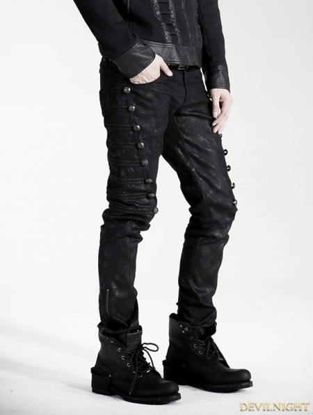 Black Gothic Male Rivet Side Decorated Jeans - Devilnight.co.uk