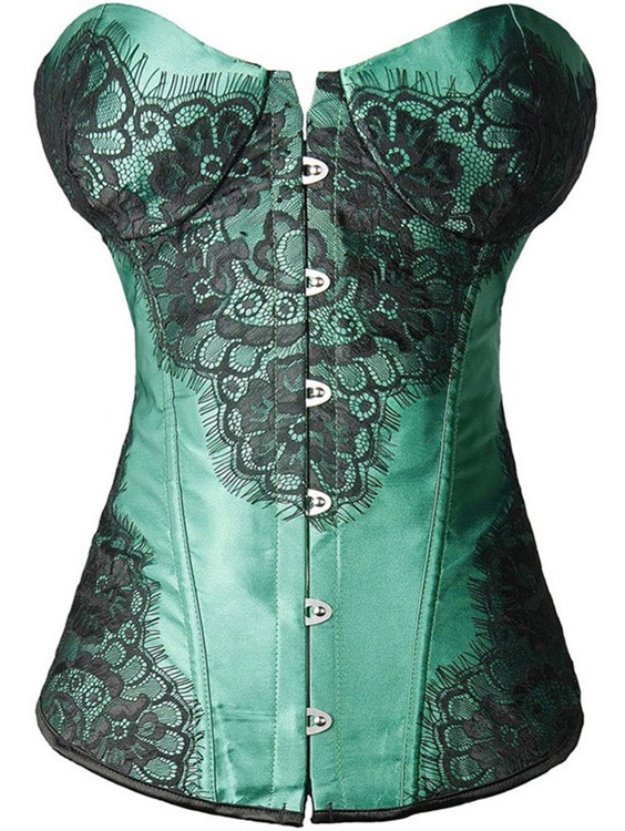 Green Lace Overbust Victorian Burlesque Corset