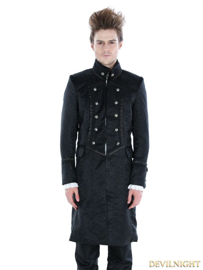 Black Gothic Military Style Male Long Coat