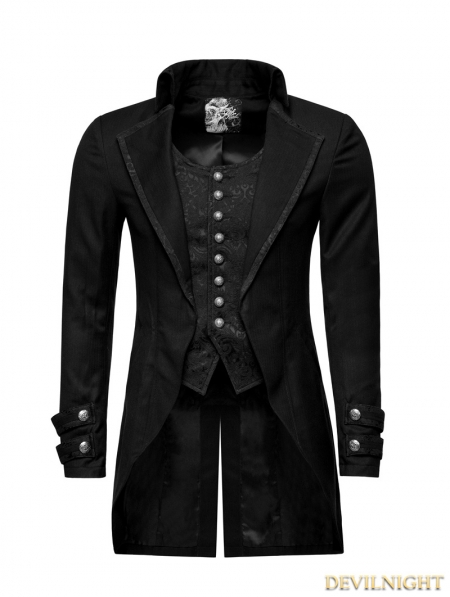 Black Gothic Gentleman Steampunk Fake Two-pieces Jacket for Men ...