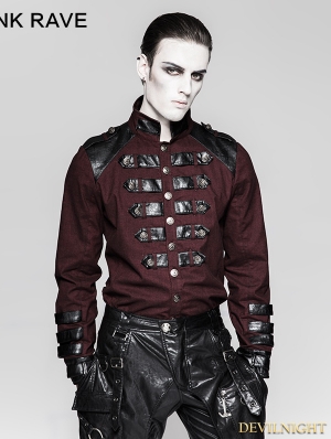 Red Gothic Loop Military Uniform Long Sleeve Shirt for Men