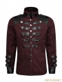 Red Gothic Loop Military Uniform Long Sleeve Shirt for Men