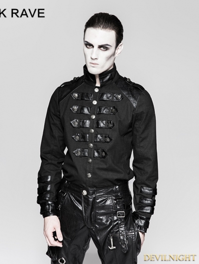 Black Gothic Loop Military Uniform Long Sleeve Shirt for Men