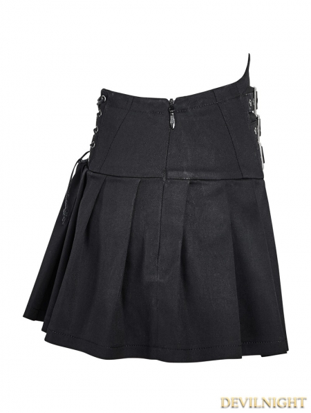 Black Gothic Split Waist Pleated Skirt - Devilnight.co.uk
