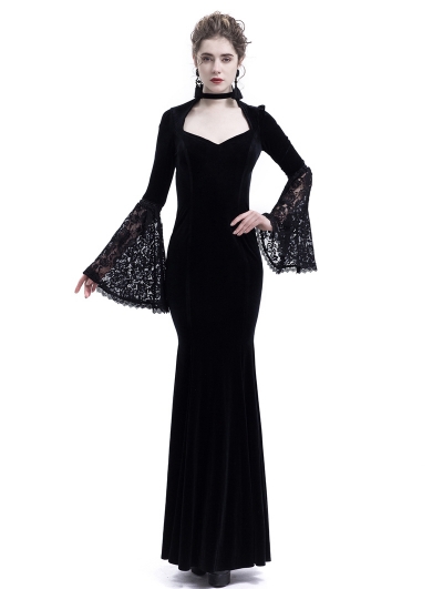Black Velvet Dark Queen Morticia Addams Gothic Victorian Dress ...
