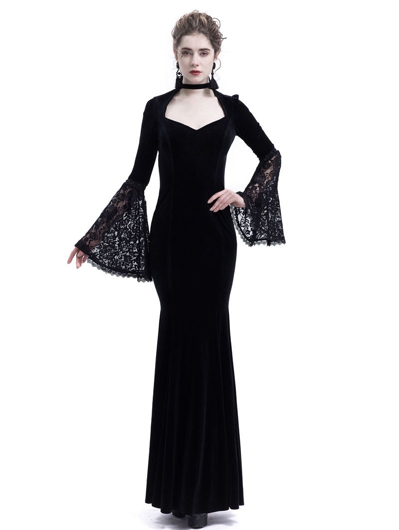 Black Velvet Dark Queen Morticia Addams Gothic Victorian Dress