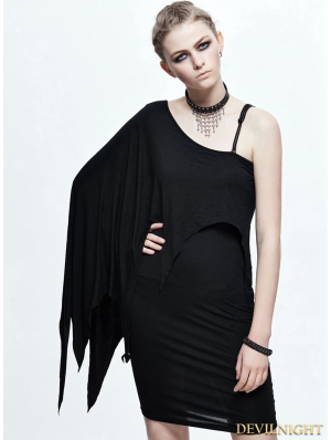 Black Gothic Elegant One-Shoulder Dress