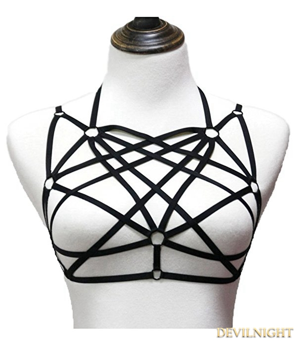 Black Gothic Harness Elastic Cage Bra