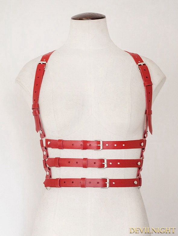 Red Suspenders Belts Leather Body Bondage Harness