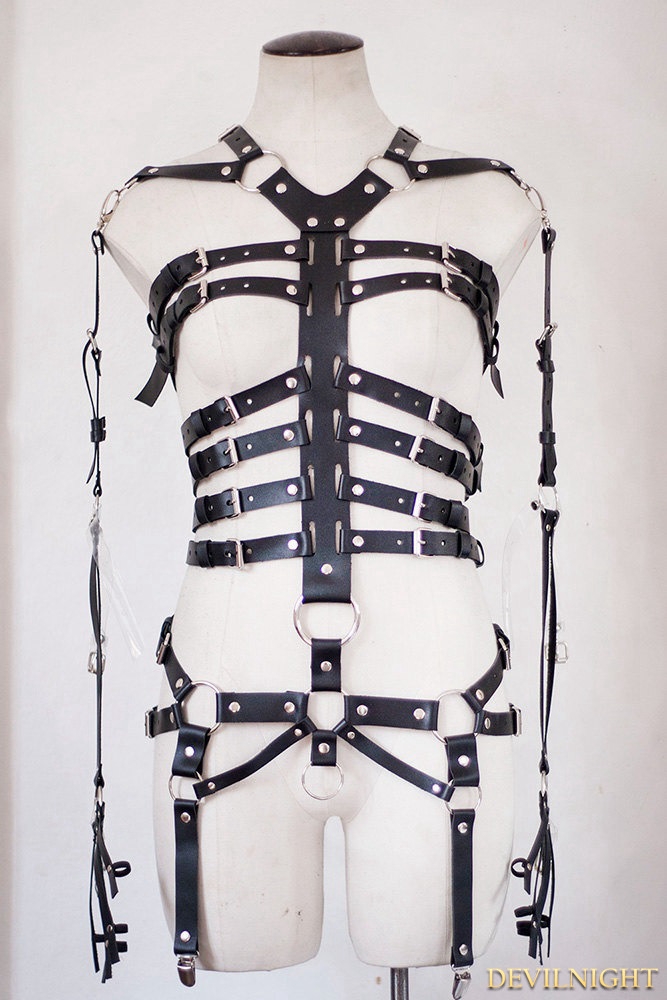 Black Gothic Punk Leather Ring Body Bondage Belt Harness