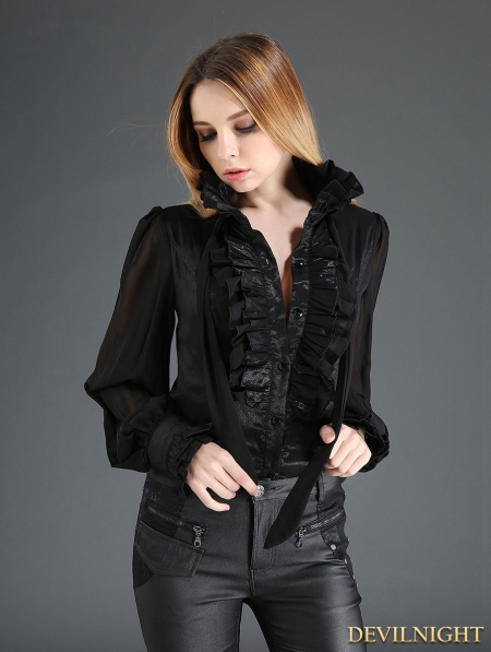 Black Palace Style Chiffon Blouse for Women - Devilnight.co.uk