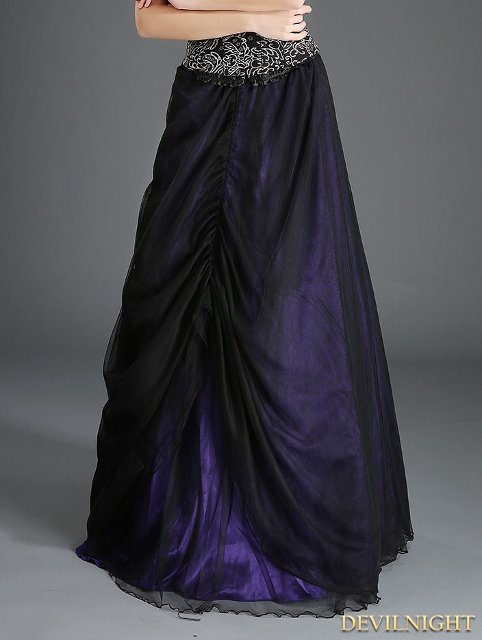 Black and Purple Organza Gothic Long Skirt