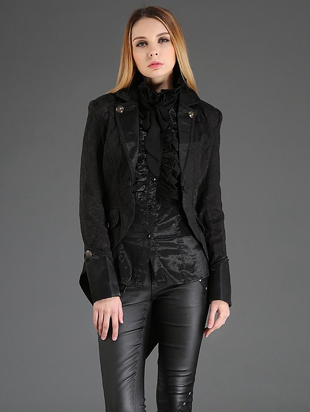 Black Vintage Gothic Dovetail Jacket for Women