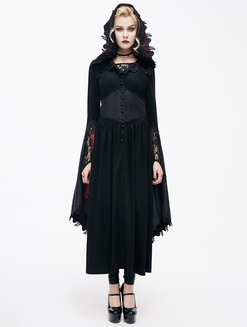 Black Romantic Gothic Vampire Style Hooded Dress