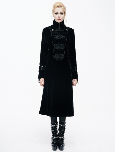 Black Velvet Chinese Knot Gothic Vintage Long Jacket for Women