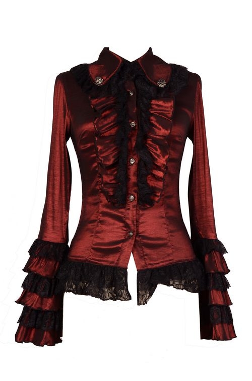 Red Long Sleeves Ruffle Gothic Blouse for Women