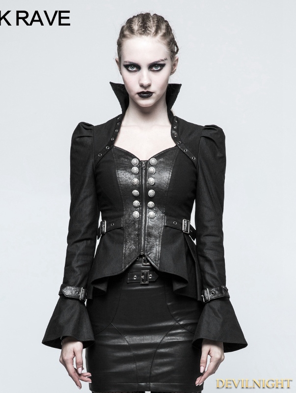 Black Steampunk Trumpet Sleeve Short Jacket for Women 