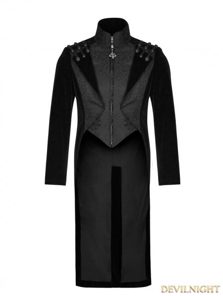 Black Gothic Vintage Gentleman High-Low Coat for Men - Devilnight.co.uk