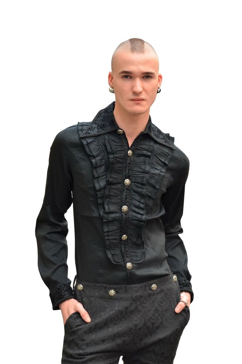 Black Long Sleeves Ruffle Gothic Blouse for Men