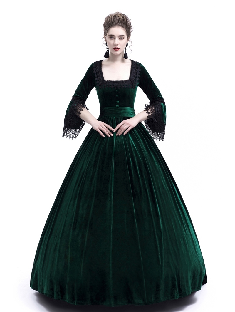 Green Velvet Marie Antoinette Queen Theatrical Victorian Dress