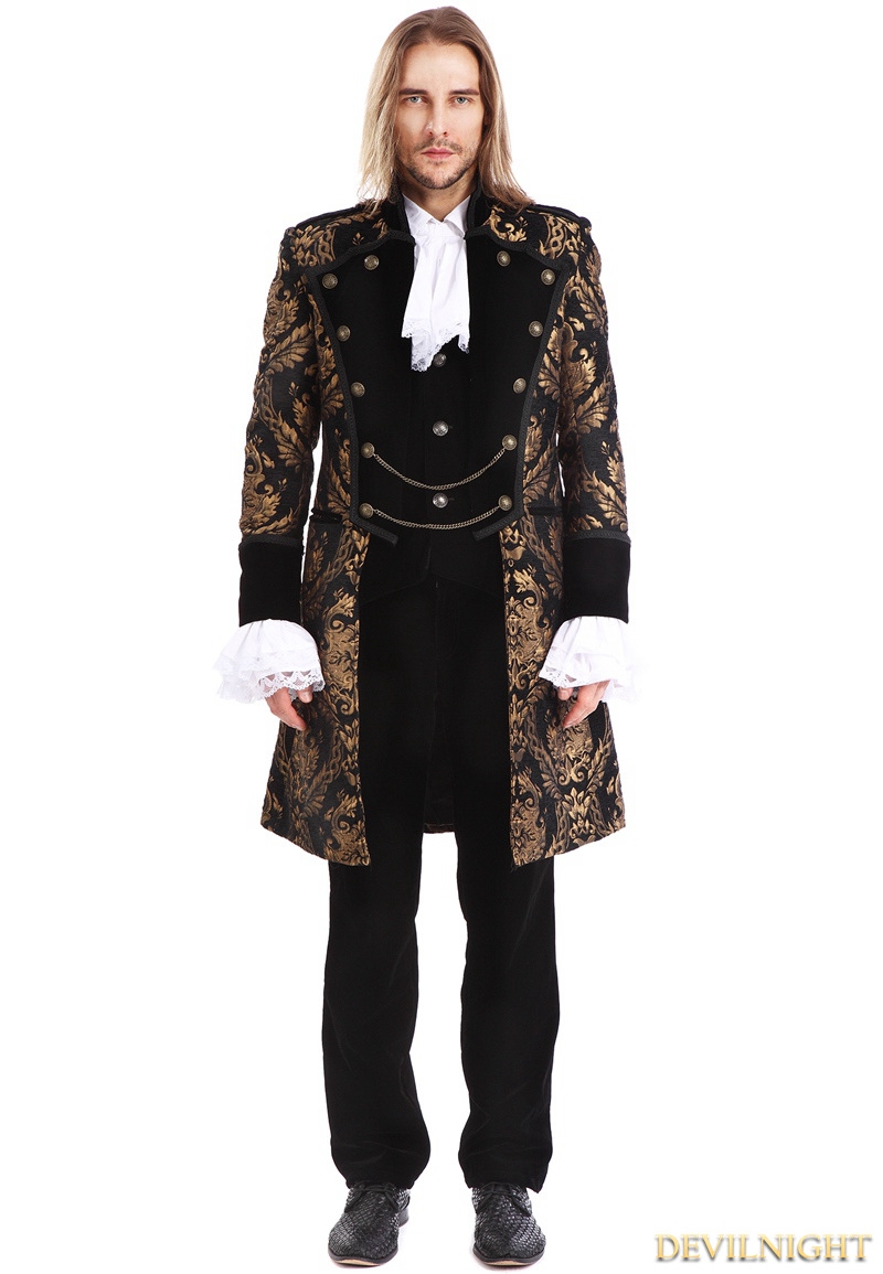 Gold Printing Pattern Gothic Swallow Tail Jacket for Men