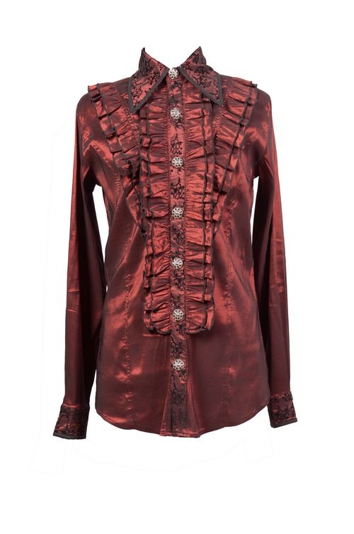 Red Long Sleeves Ruffle Gothic Blouse for Men