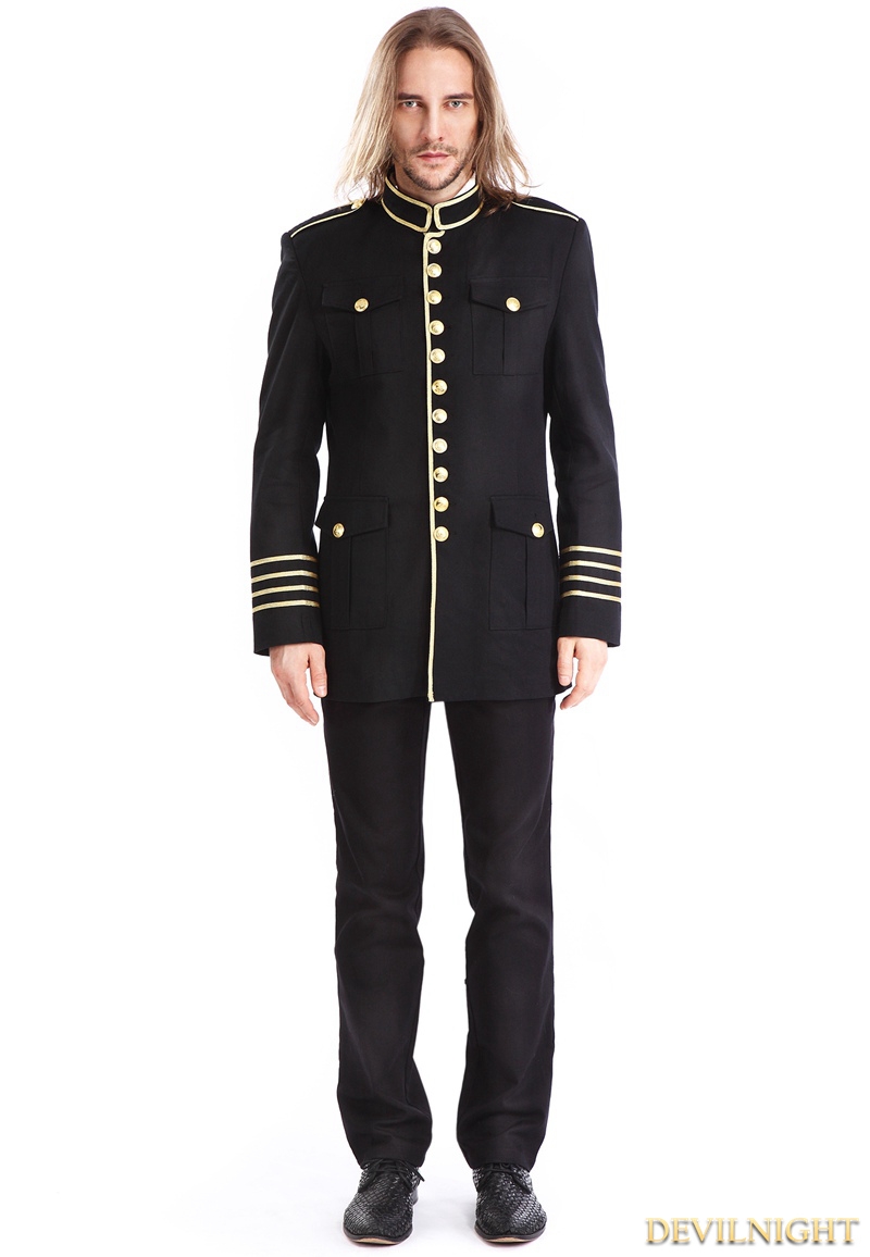 Black Mens Gothic Military Uniform Jacket