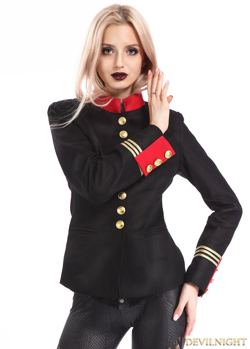 Black Gothic Military Uniform Jacket for Women