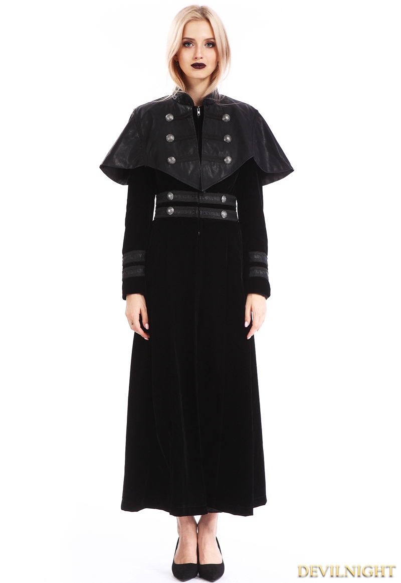 Black Velvet Gothic Long Cape Coat for Women