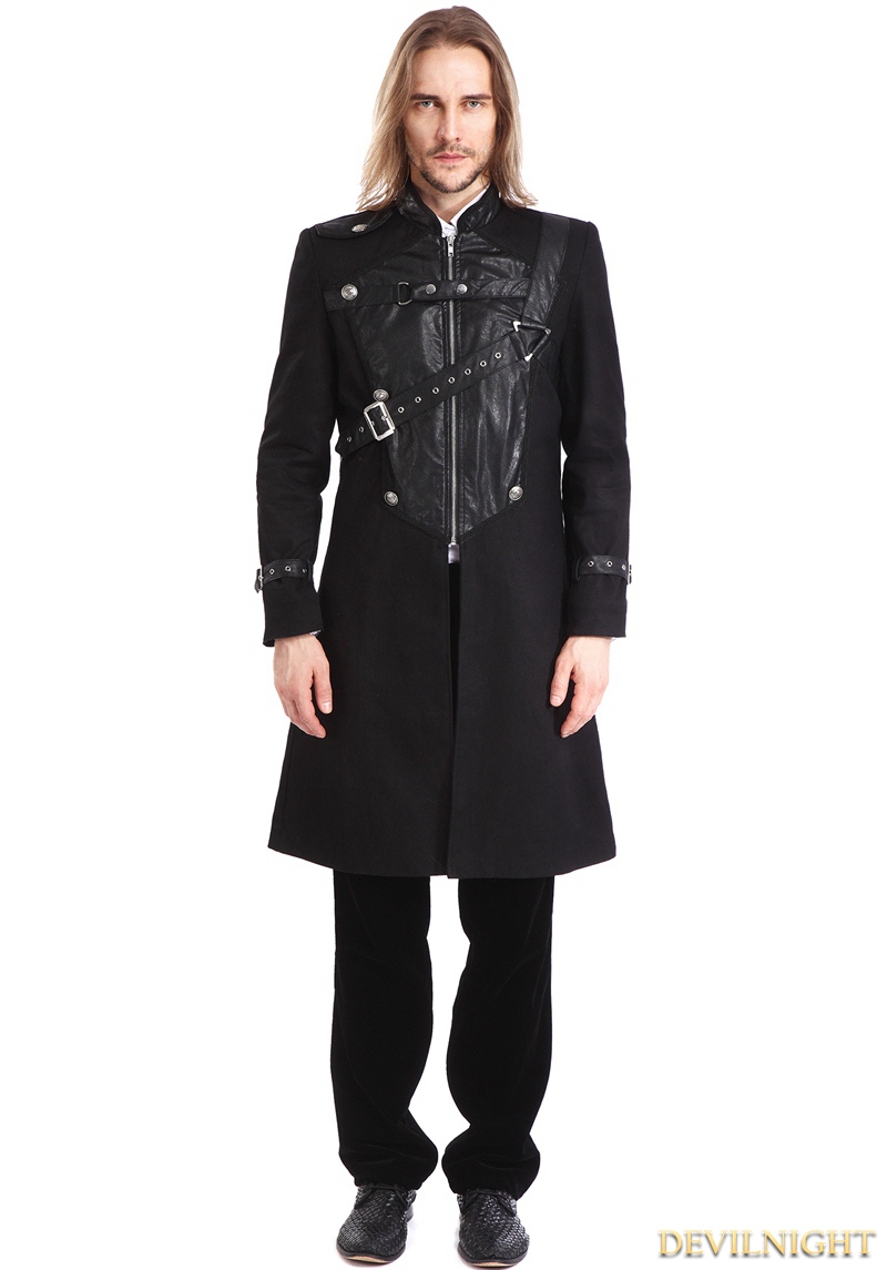 Black Gothic Punk Belt Coat for Men