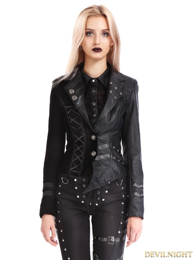 Black Gothic Punk Two Tone Short Irregular Jacket for Women ...