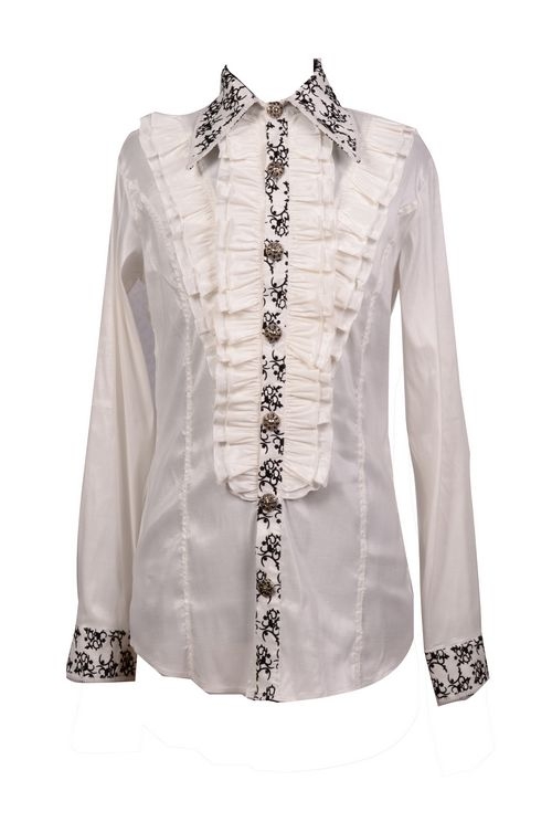 White Long Sleeves Ruffle Gothic Blouse for Men