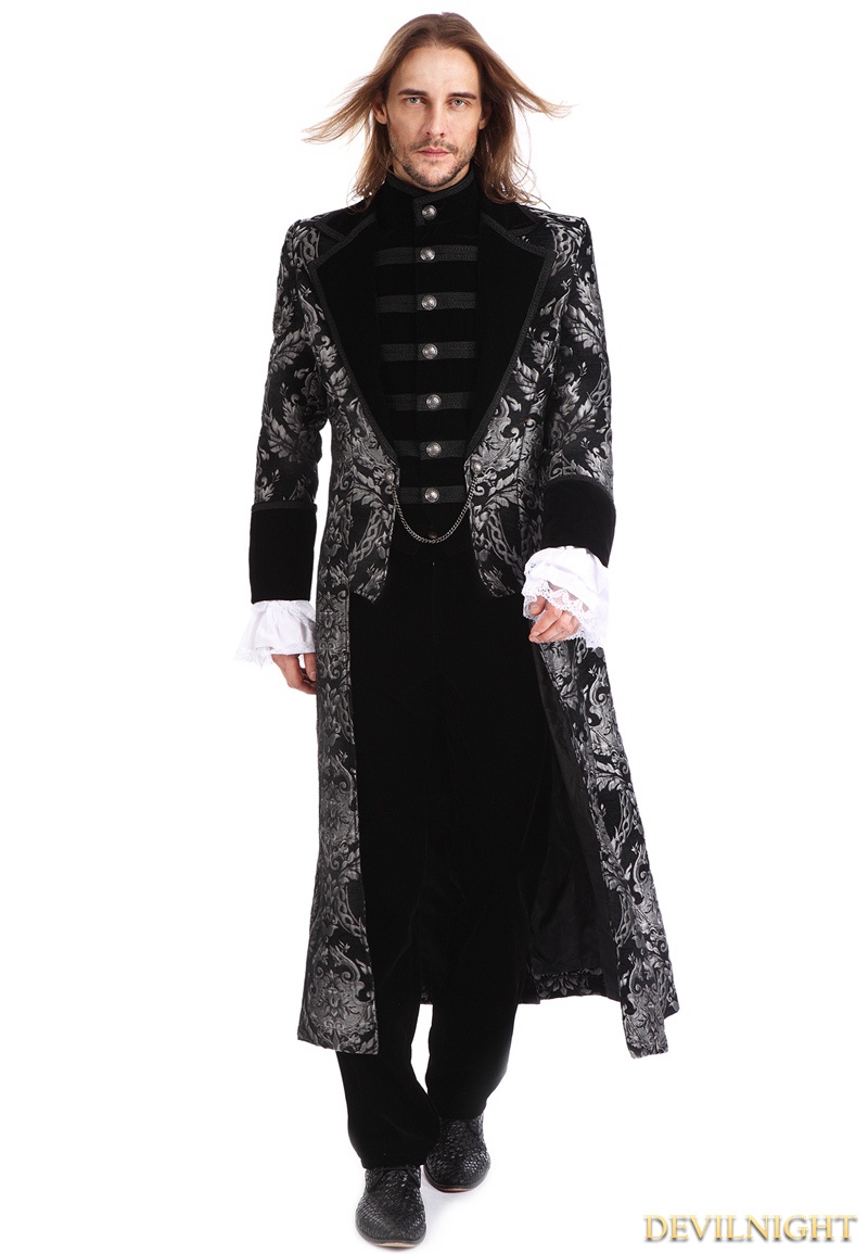 Sliver Printing Pattern Gothic Swallow Tail Long Coat for Men